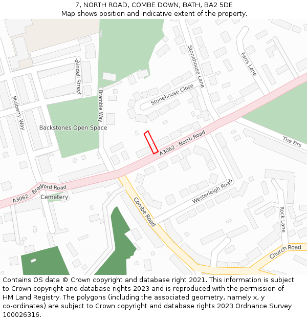 7, NORTH ROAD, COMBE DOWN, BATH, BA2 5DE: Location map and indicative extent of plot