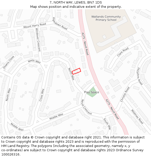 7, NORTH WAY, LEWES, BN7 1DS: Location map and indicative extent of plot