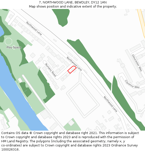 7, NORTHWOOD LANE, BEWDLEY, DY12 1AN: Location map and indicative extent of plot