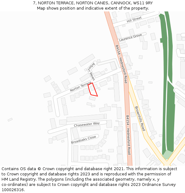 7, NORTON TERRACE, NORTON CANES, CANNOCK, WS11 9RY: Location map and indicative extent of plot