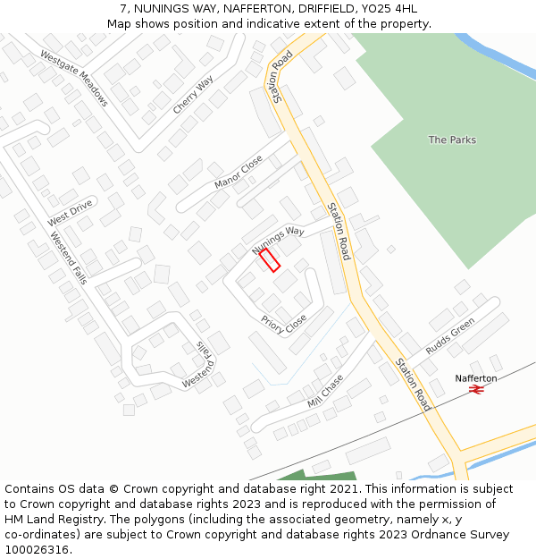 7, NUNINGS WAY, NAFFERTON, DRIFFIELD, YO25 4HL: Location map and indicative extent of plot