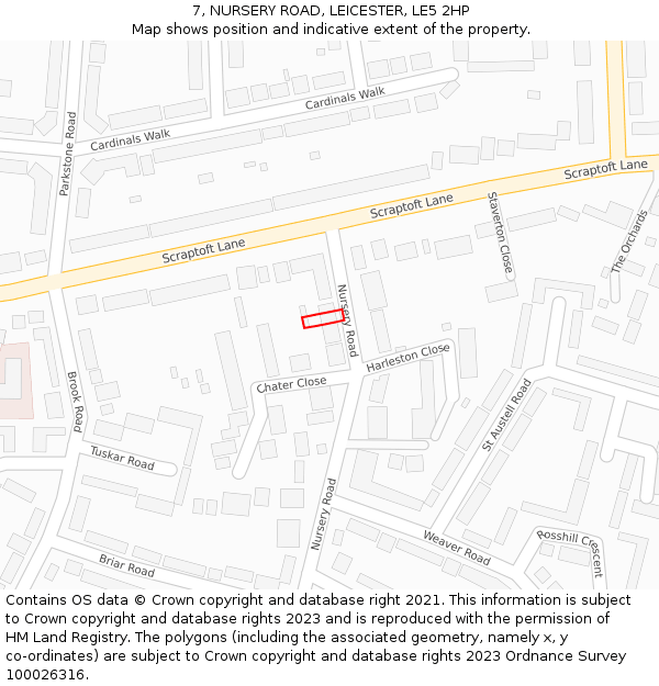 7, NURSERY ROAD, LEICESTER, LE5 2HP: Location map and indicative extent of plot