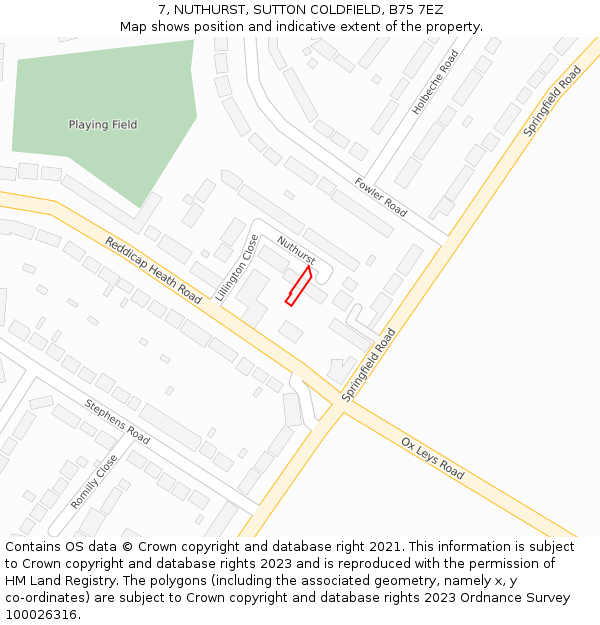 7, NUTHURST, SUTTON COLDFIELD, B75 7EZ: Location map and indicative extent of plot