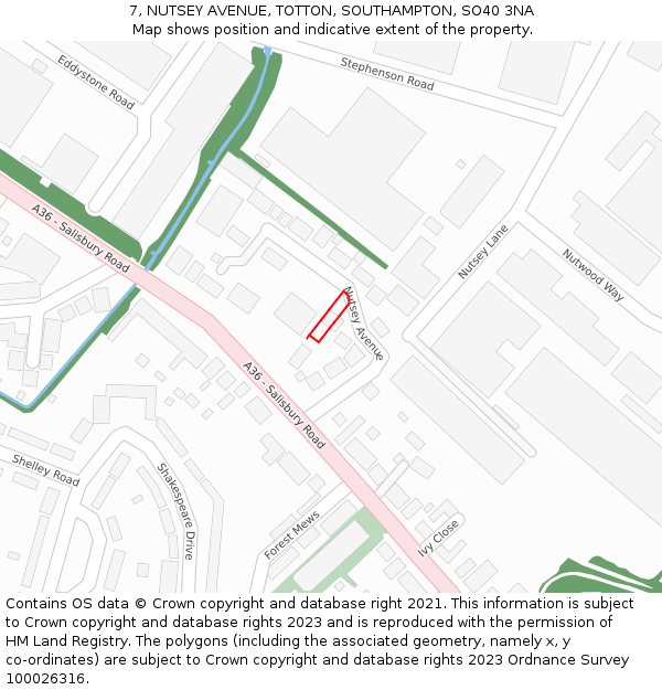 7, NUTSEY AVENUE, TOTTON, SOUTHAMPTON, SO40 3NA: Location map and indicative extent of plot