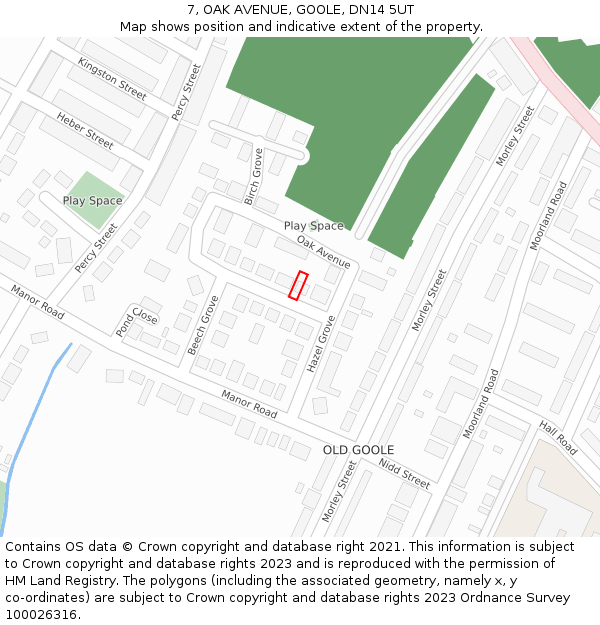 7, OAK AVENUE, GOOLE, DN14 5UT: Location map and indicative extent of plot