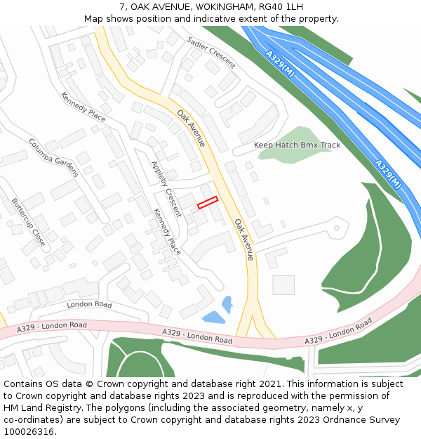 7, OAK AVENUE, WOKINGHAM, RG40 1LH: Location map and indicative extent of plot