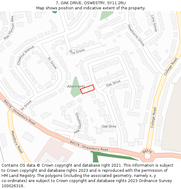 7, OAK DRIVE, OSWESTRY, SY11 2RU: Location map and indicative extent of plot
