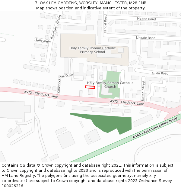 7, OAK LEA GARDENS, WORSLEY, MANCHESTER, M28 1NR: Location map and indicative extent of plot