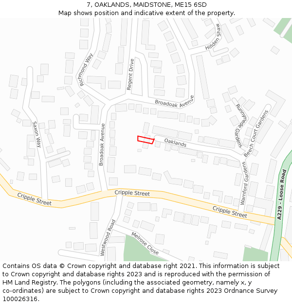 7, OAKLANDS, MAIDSTONE, ME15 6SD: Location map and indicative extent of plot
