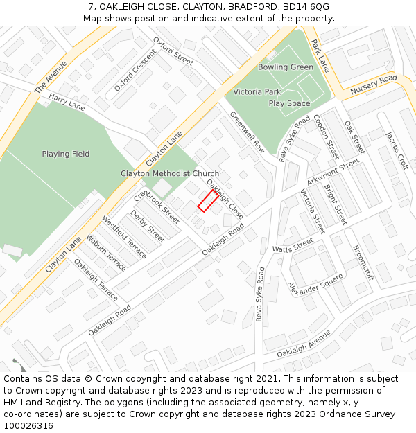 7, OAKLEIGH CLOSE, CLAYTON, BRADFORD, BD14 6QG: Location map and indicative extent of plot