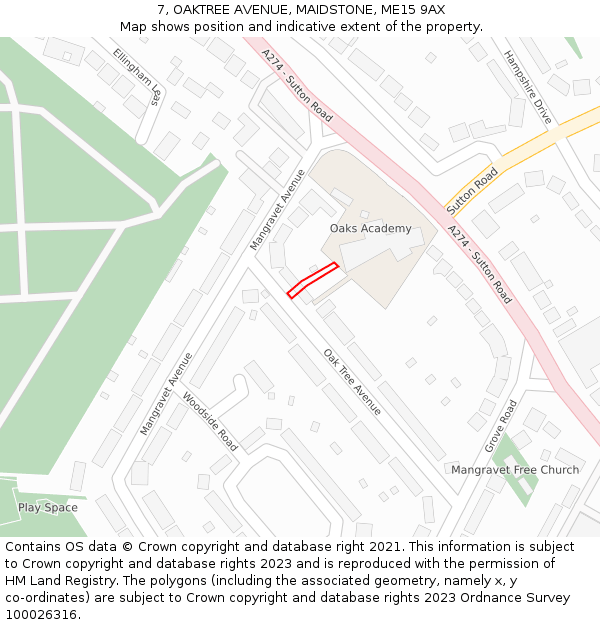 7, OAKTREE AVENUE, MAIDSTONE, ME15 9AX: Location map and indicative extent of plot