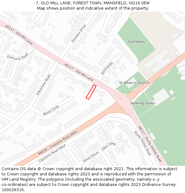7, OLD MILL LANE, FOREST TOWN, MANSFIELD, NG19 0EW: Location map and indicative extent of plot