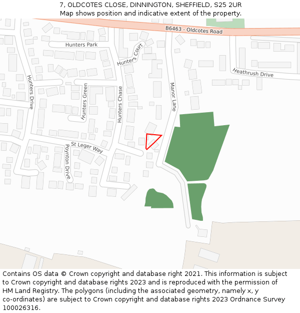 7, OLDCOTES CLOSE, DINNINGTON, SHEFFIELD, S25 2UR: Location map and indicative extent of plot