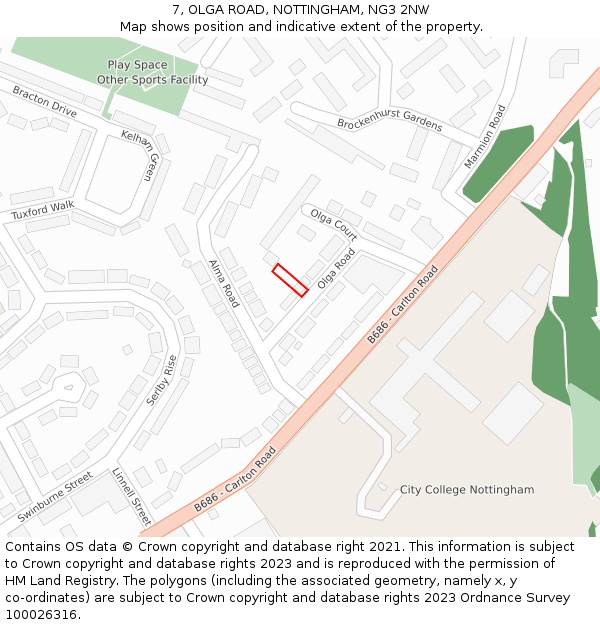 7, OLGA ROAD, NOTTINGHAM, NG3 2NW: Location map and indicative extent of plot