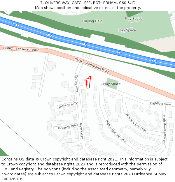 7, OLIVERS WAY, CATCLIFFE, ROTHERHAM, S60 5UD: Location map and indicative extent of plot