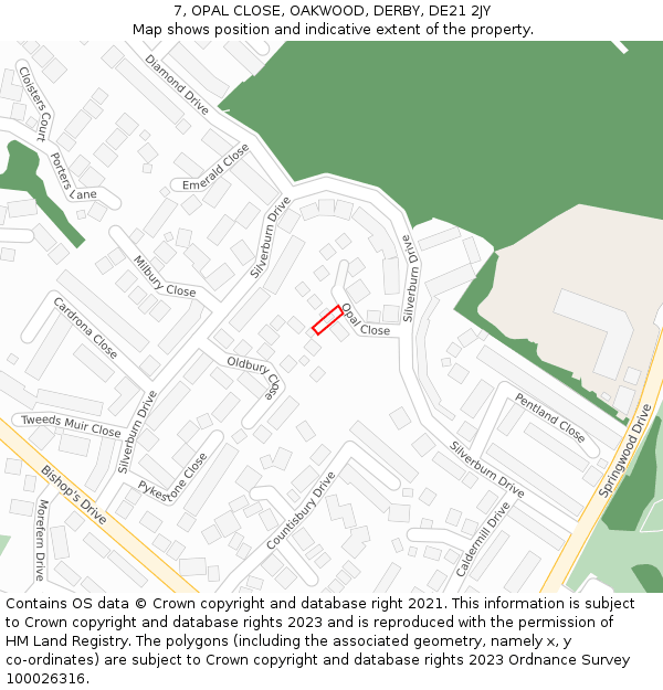 7, OPAL CLOSE, OAKWOOD, DERBY, DE21 2JY: Location map and indicative extent of plot
