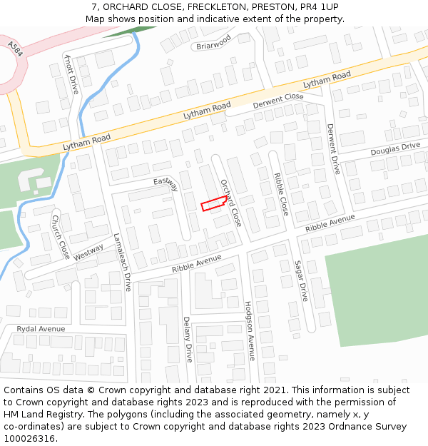 7, ORCHARD CLOSE, FRECKLETON, PRESTON, PR4 1UP: Location map and indicative extent of plot