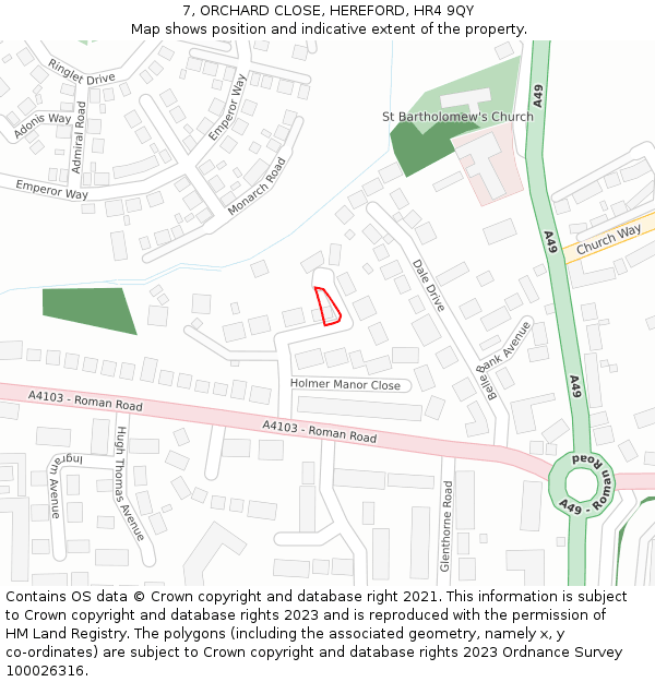 7, ORCHARD CLOSE, HEREFORD, HR4 9QY: Location map and indicative extent of plot