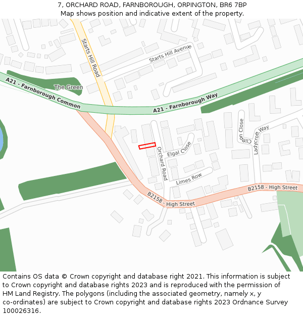 7, ORCHARD ROAD, FARNBOROUGH, ORPINGTON, BR6 7BP: Location map and indicative extent of plot