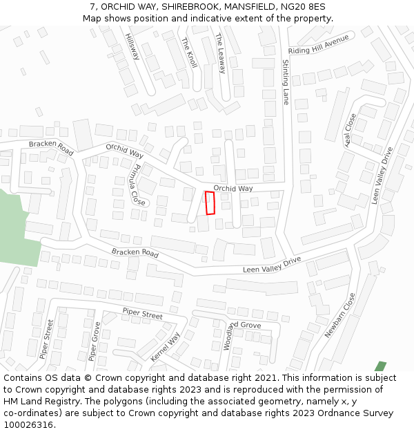 7, ORCHID WAY, SHIREBROOK, MANSFIELD, NG20 8ES: Location map and indicative extent of plot