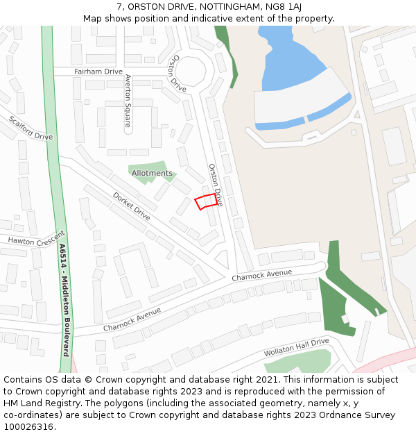 7, ORSTON DRIVE, NOTTINGHAM, NG8 1AJ: Location map and indicative extent of plot