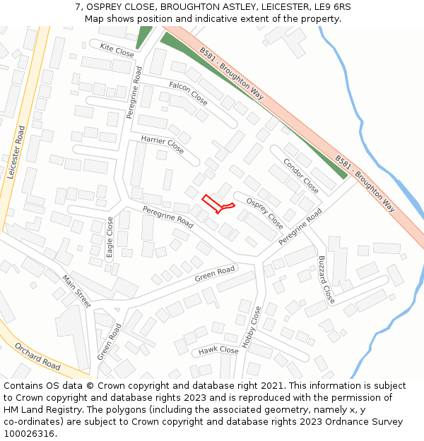 7, OSPREY CLOSE, BROUGHTON ASTLEY, LEICESTER, LE9 6RS: Location map and indicative extent of plot