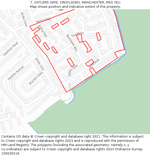 7, OSTLERS GATE, DROYLSDEN, MANCHESTER, M43 7EU: Location map and indicative extent of plot