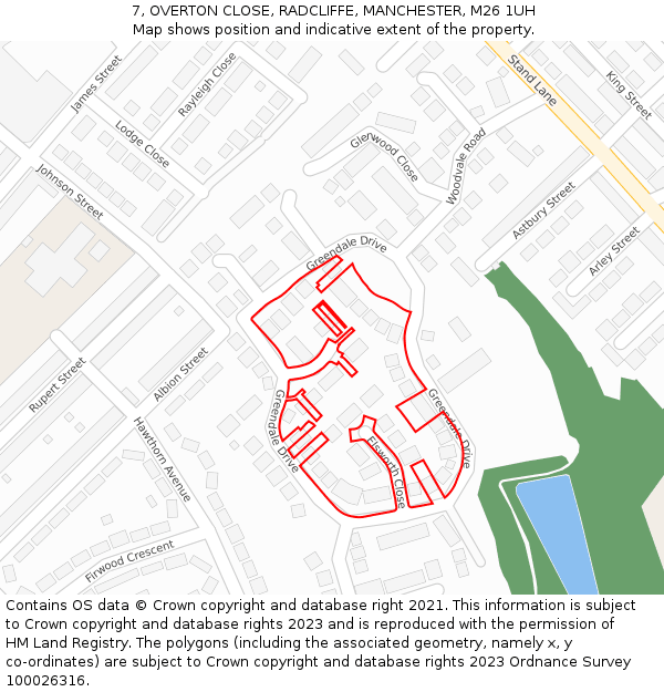 7, OVERTON CLOSE, RADCLIFFE, MANCHESTER, M26 1UH: Location map and indicative extent of plot