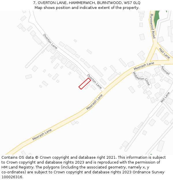 7, OVERTON LANE, HAMMERWICH, BURNTWOOD, WS7 0LQ: Location map and indicative extent of plot