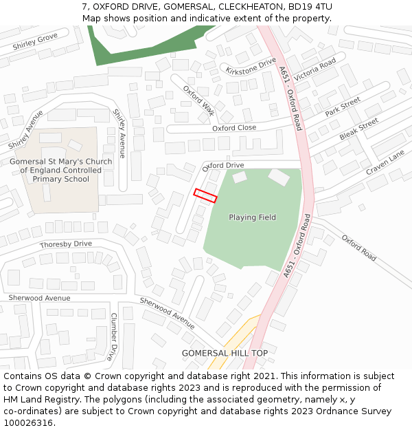 7, OXFORD DRIVE, GOMERSAL, CLECKHEATON, BD19 4TU: Location map and indicative extent of plot