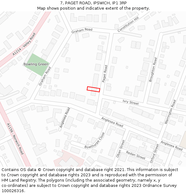 7, PAGET ROAD, IPSWICH, IP1 3RP: Location map and indicative extent of plot
