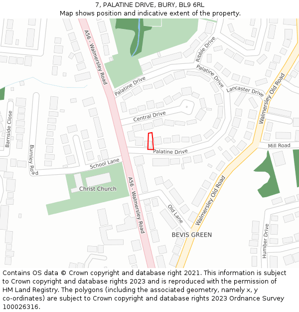 7, PALATINE DRIVE, BURY, BL9 6RL: Location map and indicative extent of plot
