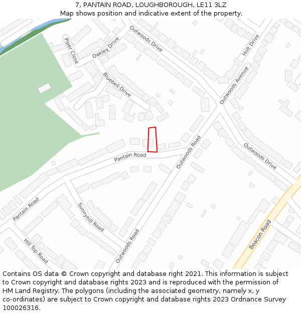 7, PANTAIN ROAD, LOUGHBOROUGH, LE11 3LZ: Location map and indicative extent of plot