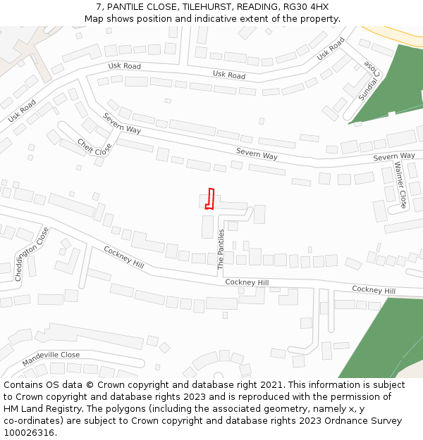 7, PANTILE CLOSE, TILEHURST, READING, RG30 4HX: Location map and indicative extent of plot