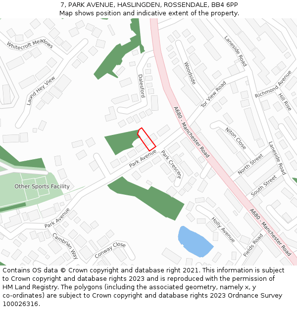 7, PARK AVENUE, HASLINGDEN, ROSSENDALE, BB4 6PP: Location map and indicative extent of plot