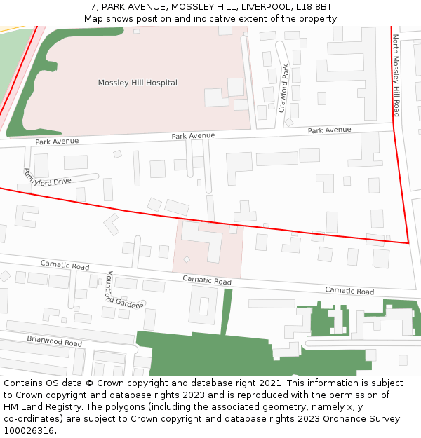 7, PARK AVENUE, MOSSLEY HILL, LIVERPOOL, L18 8BT: Location map and indicative extent of plot