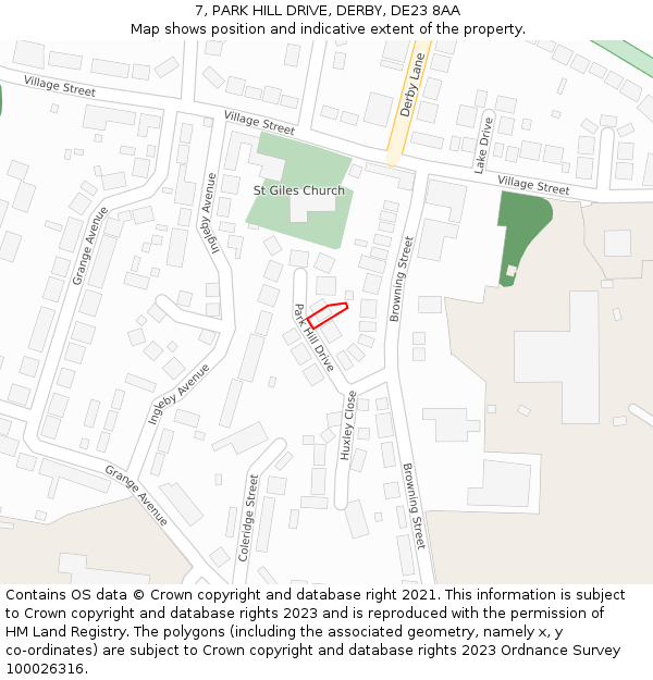 7, PARK HILL DRIVE, DERBY, DE23 8AA: Location map and indicative extent of plot