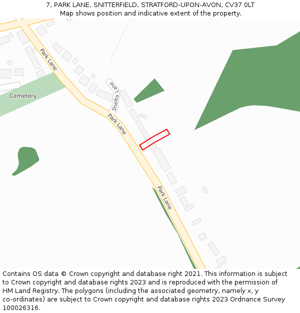 7, PARK LANE, SNITTERFIELD, STRATFORD-UPON-AVON, CV37 0LT: Location map and indicative extent of plot