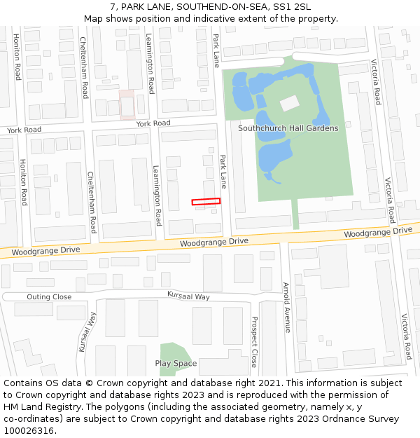 7, PARK LANE, SOUTHEND-ON-SEA, SS1 2SL: Location map and indicative extent of plot