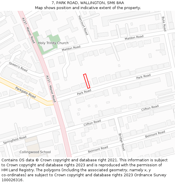 7, PARK ROAD, WALLINGTON, SM6 8AA: Location map and indicative extent of plot
