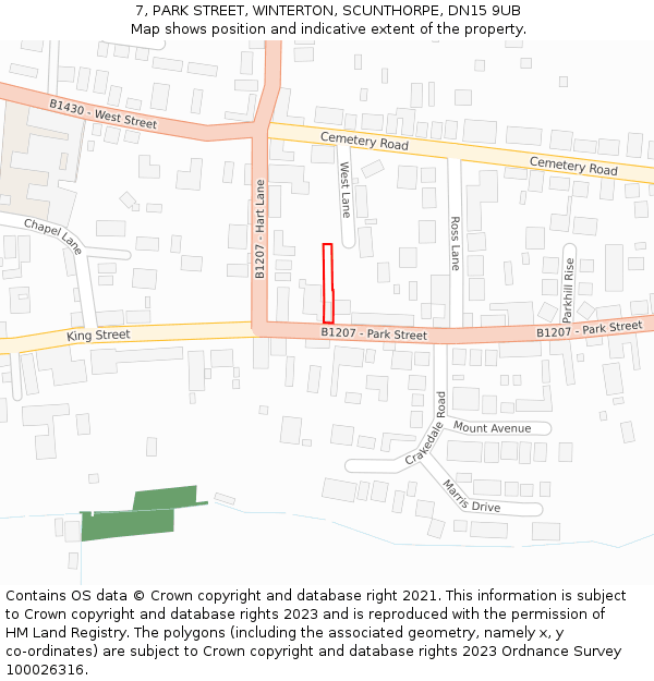 7, PARK STREET, WINTERTON, SCUNTHORPE, DN15 9UB: Location map and indicative extent of plot
