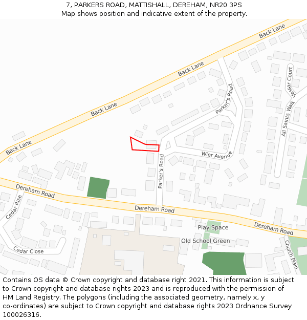 7, PARKERS ROAD, MATTISHALL, DEREHAM, NR20 3PS: Location map and indicative extent of plot