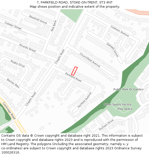 7, PARKFIELD ROAD, STOKE-ON-TRENT, ST3 4NT: Location map and indicative extent of plot