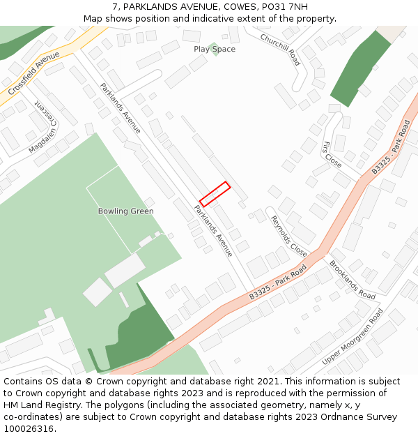 7, PARKLANDS AVENUE, COWES, PO31 7NH: Location map and indicative extent of plot