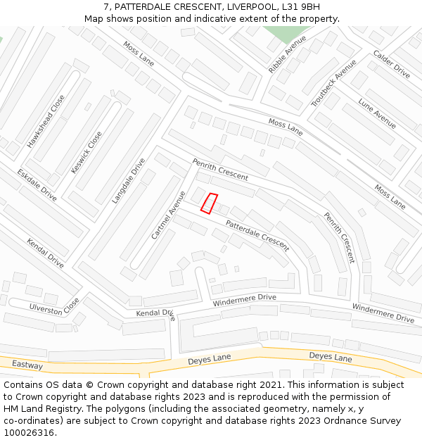 7, PATTERDALE CRESCENT, LIVERPOOL, L31 9BH: Location map and indicative extent of plot