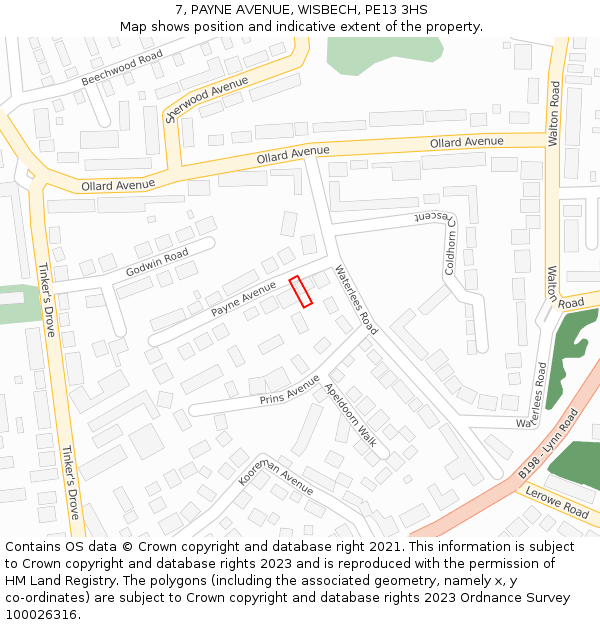 7, PAYNE AVENUE, WISBECH, PE13 3HS: Location map and indicative extent of plot