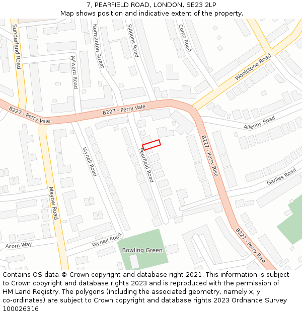 7, PEARFIELD ROAD, LONDON, SE23 2LP: Location map and indicative extent of plot