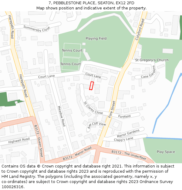 7, PEBBLESTONE PLACE, SEATON, EX12 2FD: Location map and indicative extent of plot