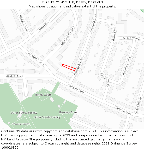 7, PENRHYN AVENUE, DERBY, DE23 6LB: Location map and indicative extent of plot