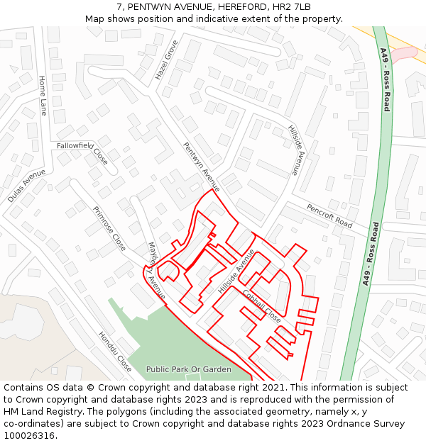 7, PENTWYN AVENUE, HEREFORD, HR2 7LB: Location map and indicative extent of plot